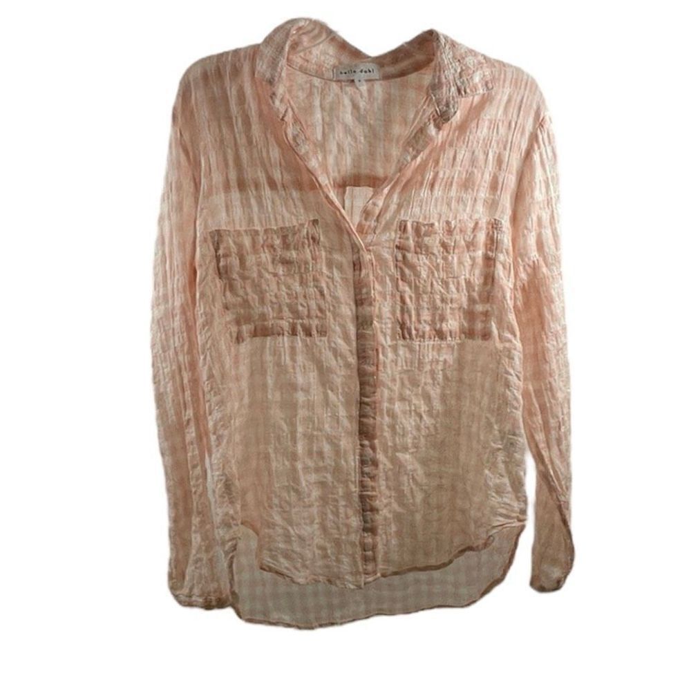 Bella Dahl NWT Semi Sheer Peach Plaid Shirt Size S